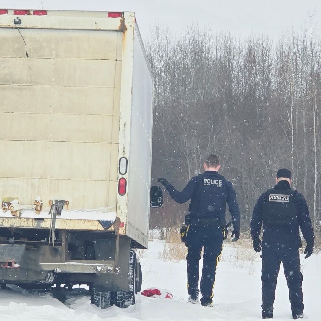 Peacekeeper assists RCMP with a CPIC check on a suspicious vehicle during a joint patrol, January 2026