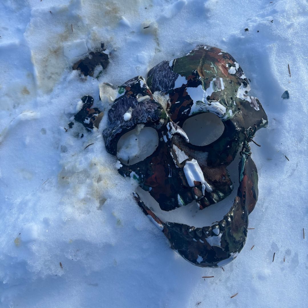 Suspicious mask recovered from the snow during an Alexis Nakota Sioux Nation Peacekeeper patrol, December 2025