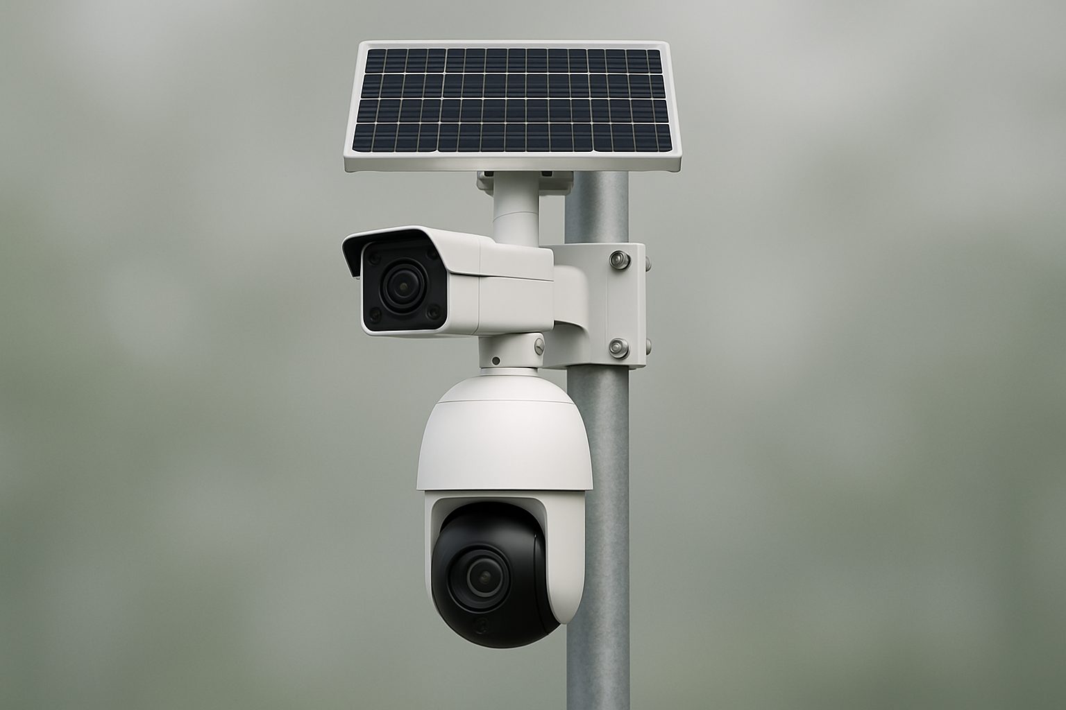 Solar-powered TandemVu dual-lens camera setup