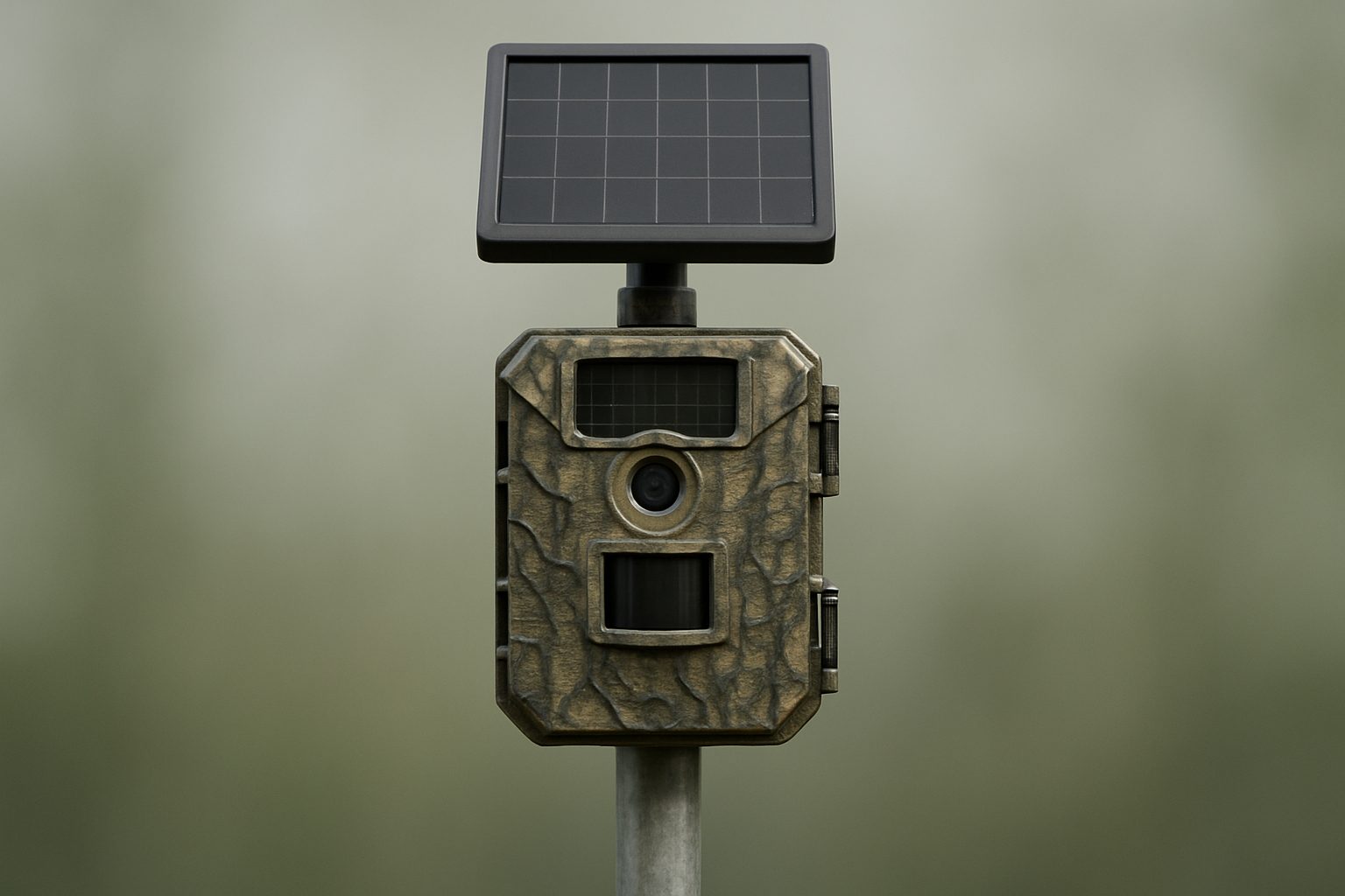 Solar-powered wildlife trail camera setup